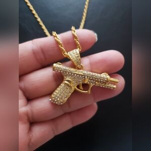 New Gold Gun Pendant Necklace
